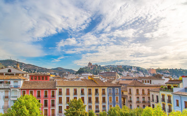 Wall Mural - Aerial view of Granada historic city center close to Alhambra hill and historic city center