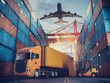 canvas print picture - Transportation and logistics of Container Cargo ship and Cargo plane.