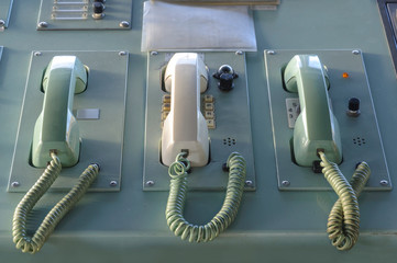 Ship's communication phones on the navigational bridge