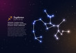 Sagittarius zodiacal constellation with bright stars. Sagittarius star sign and dates of birth on deep space background. Astrology horoscope with unique positive personality traits vector illustration