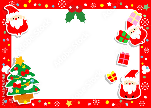クリスマス素材 サンタクロースがいっぱいかわいいクリスマスメッセージカード フレーム飾り枠 Stock ベクター Adobe Stock