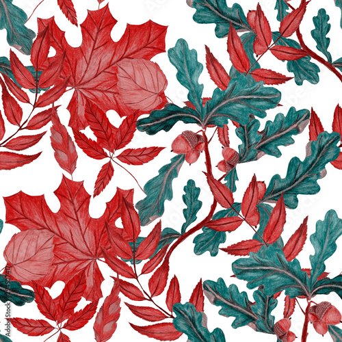 Creative seamless pattern with autumn leaves. Fashion print