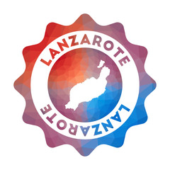 Lanzarote low poly logo. Colorful gradient travel logo of the island in geometric style. Multicolored polygonal Lanzarote rounded sign with map for your infographics.