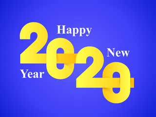 Poster - Paper cut yellow text of 2020 on blue background for Happy New Year celebration. Can be used as greeting card design.