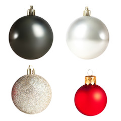 christmas balls isolated on white background. collection. black, silver and red xmas baubles.
