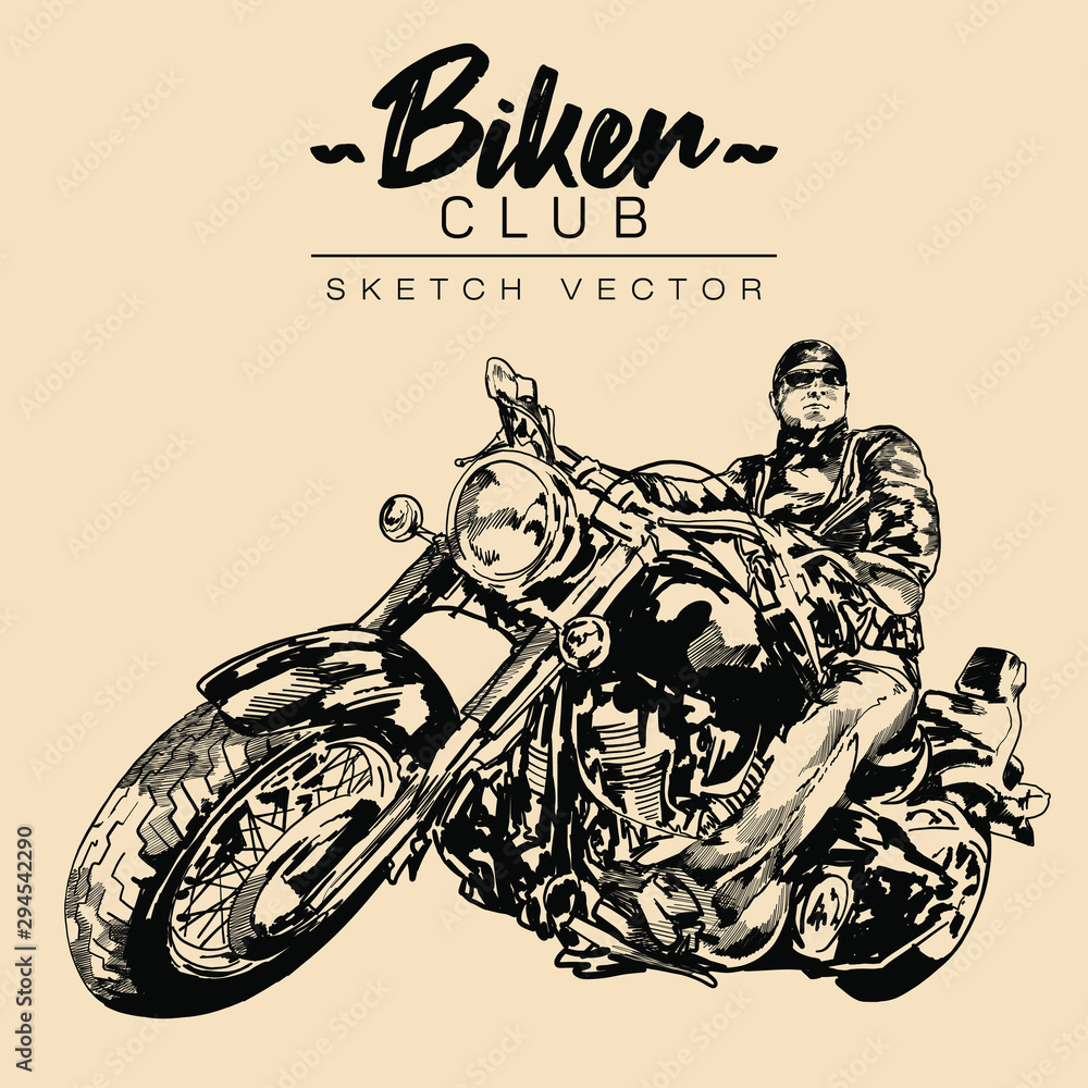 Motorcycle Rider Scetch Biker on a motorcycle. Hand drawn sketch vector illustration Stock ...