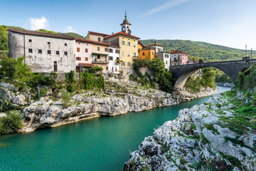 Wall Mural - Colorful Architecture of Kanal Ob Soci Town in Slovenia at River Soca