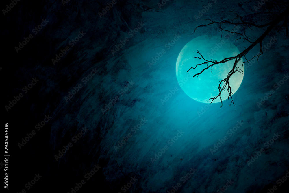 Full moon with blue Halloween night background Stock Photo | Adobe Stock
