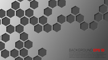 Abstract Gray Hexagon With A White Background. Geometric Elements Of Design For Modern Communication, Technology, Digital, Medicine, Science Concepts. Vector Illustration