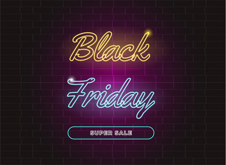 Wall Mural - Black Friday neon advertisement sale vector background image