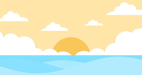 Wall Mural - abstract the sea at dawn clear blue sky with sun background. soft gradient pastel cartoon graphics. 