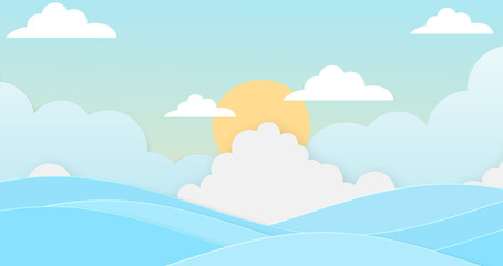 Wall Mural - abstract the sea at dawn clear blue sky with sun background. soft gradient pastel cartoon graphics. 