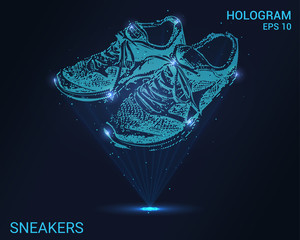 Wall Mural - Hologram sneakers. A holographic projection running shoes. Flickering energy flux of particles. The scientific design of the Shoe.