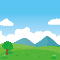 Wall Mural - Nature landscape vector illustration. Green meadow cartoon illustration