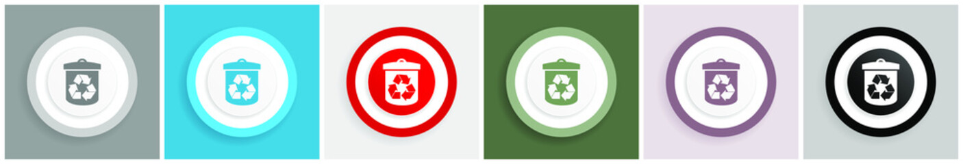 Leinwandbilder - Recycle icon set, colorful flat design vector illustrations in 6 options for web design and mobile applications