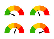 A Set Of Speed Performance Gauges / Measurement Gauge From Low To High Flat Vector Icons For Apps And Websites