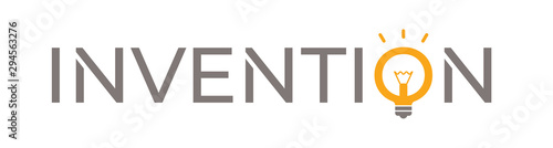 Cuadros en Lienzo invention logo. invention word and orange light bulb symbol