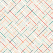 Seamless Striped Pattern With Diagonal Lines Isolated On White Background. Hand Drawn Illustration. Monochrome Texture. Colorful Grid.