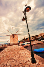 A Creative View Of A Big Windmill In Rhodes, Greece