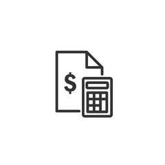 Poster - Money document with calculator line icon in simple design on a white background