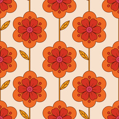 seamless pattern with flowers and leaves in retro scandinavian style