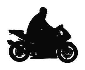 Biker driving a motorcycle rides on asphalt road vector silhouette illustration. Freedom activity. Road travel by bike. Man on motorcycle silhouette. Boy motorbike rider. Freedom concept.