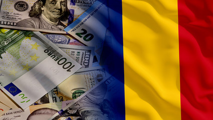 Wall Mural - Waving Money and Romania Flag