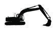 Big bulldozer loader vector silhouette isolated on white background. Dusty digger silhouette illustration. Excavator dozer for land. Under construction. Building machine bager. Motor grader isolated.