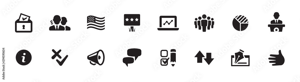 Politics, Government, and Voting Icon Set (vector icons) - obrazy, fototapety, plakaty 