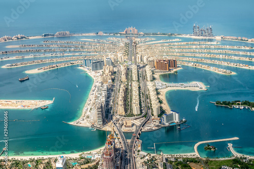 Aerial view of Dubai Palm Jumeirah island, United Arab Emirates Wallpaper Mural