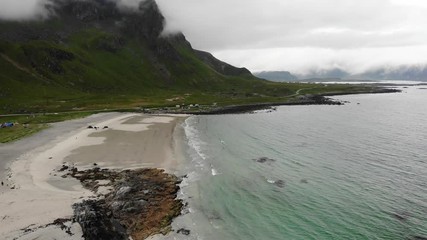 Wall Mural - Sea coast and Skagsanden Beach on Flakstadoy in summer. Nordland county, Lofoten archipelago Norway. Tourist attraction