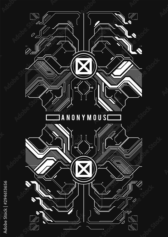 Cyberpunk futuristic poster. Tech Abstract poster template with HUD elements. Modern flyer for web and print. hacking, cyber culture, programming and virtual environments.