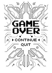 Wall Mural - Futuristic poster with retro games elements. Game over screen with virtual reality style. Template for print and web.