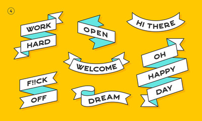 Wall Mural - ribbon banner. set of white ribbon banner with text, phrase
