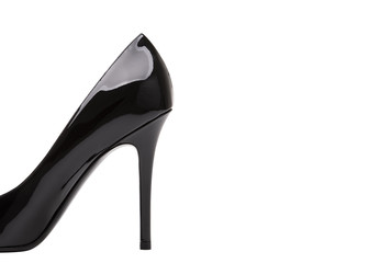 Wall Mural - Black high-heeled shoes close-up. High heel beautiful female shoes on a white background.