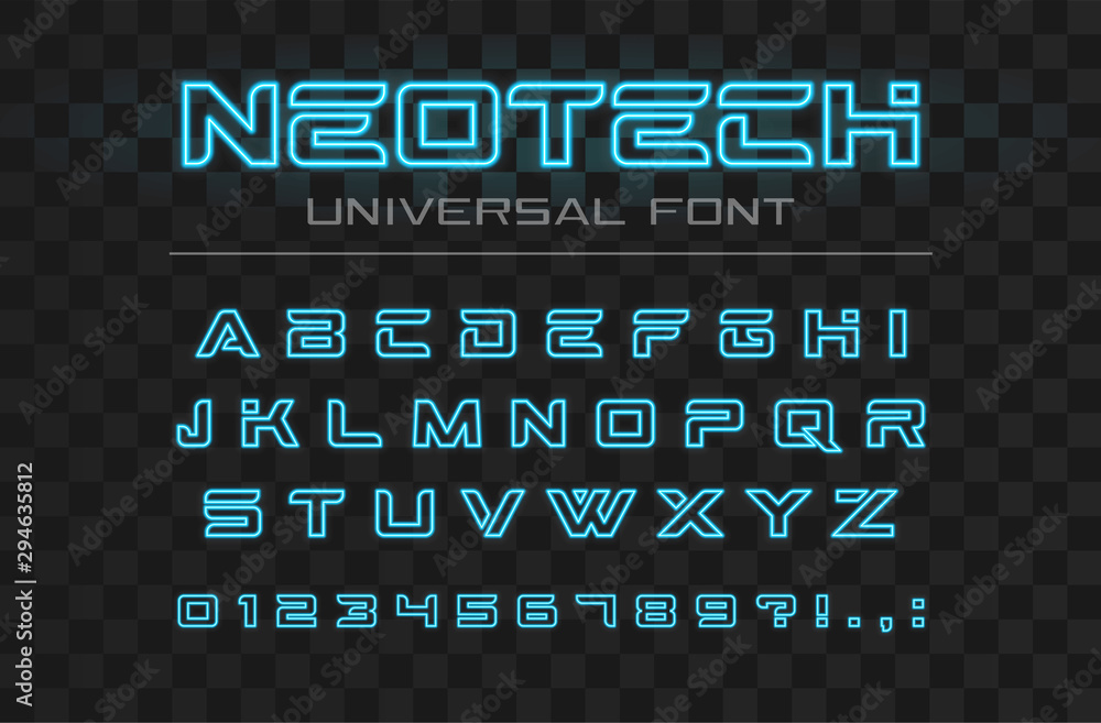 Nothing Tech Lettering Technology glowing font. Fast sport, futuristic, future tech alphabet ...