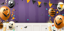 Happy Halloween Banner With Balloons