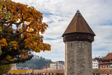 Chapel bridge or Kapellbrucke in Lucerne or Luzern, Switzerland, European landmark background, autumn travel