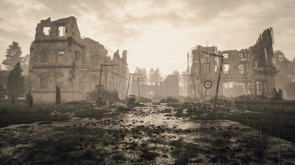 ruins of a city. apocalyptic landscape