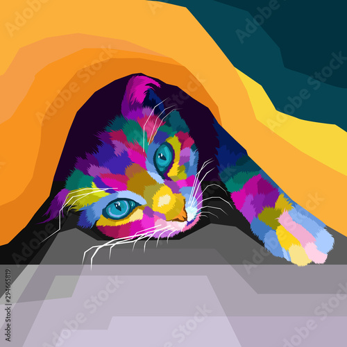 Fotomural colorful cat polygonal geometric pop art style