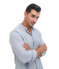 Wall Mural - Portrait of handsome young man on white background