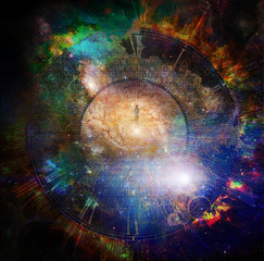 Wall Mural - the way to eternity. spiritual composition. man on a stone road in vivid space