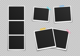 Wall Mural - big set vector photo frame mockup design. super set photo frame on sticky tape isolated on transpare