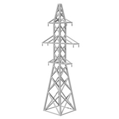 Power transmission tower high voltage pylon. Low poly 3d render isolated on white background.