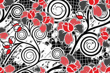 Seamless pattern with floral vector Illustration, Indonesian batik motif