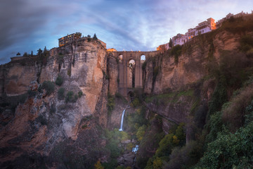 Fototapete - Panorama of Puente Nuevo Bridge and Ronda in the Morning, Andalusia, Spain