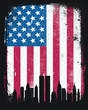 NYC  New York City September 11 9/11 Skyline Twin Towers Silhouette with American Flag Background Grunge Distress Border Background Stars and Stripes 