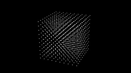Wireframe polygonal element. 3D cube with dots abstract HUD motion graphic. Available in 4K video render footage.