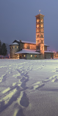 Fototapete - Kirche St. Karl Borromaus in the Evening, St Moritz, Switzerland