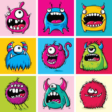 Set Of Funny Cartoon Monsters 
